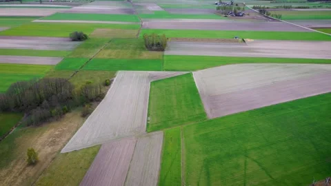 Drone footage of fields patchwork in Mazowsze region of Poland, 4K 스톡 동영상 136758424