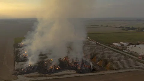 Drone footage of the fire in the farm. Stock Footage 115453038