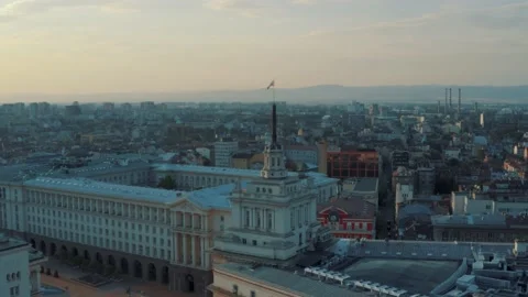 Drone footage flag of Sofia in Bulgaria 4K Stock Footage 220416125