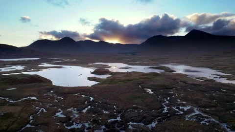 Drone footage flying above of a patchwork wetland landscape of islands and Stock-Footage 227122068
