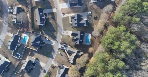 Drone footage flying over a nice neighborhood Stock Footage 81645330