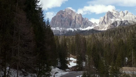 Drone Footage - Flying Through Forest Towards Dolomite Mountains, in Alps Italy 스톡 동영상 127329350