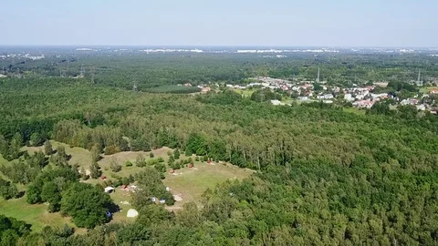 Drone footage of forest edge in the Kampinos National Park in Poland. Video stock 106946609