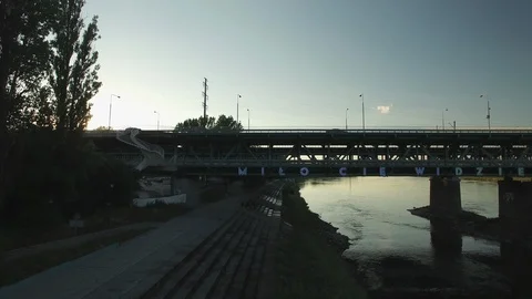 Drone footage of Gdanski bridge from a side view. Video stock 107742449