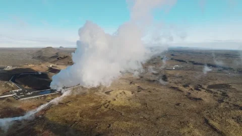 Drone Footage of Geothermal Fields and Steam Vents, Reykjanes Stock Footage 294389111