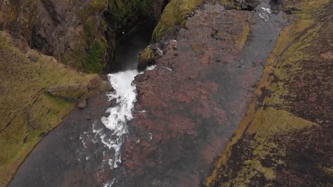 Drone Footage Glymur Waterfall in Iceland Stock Footage