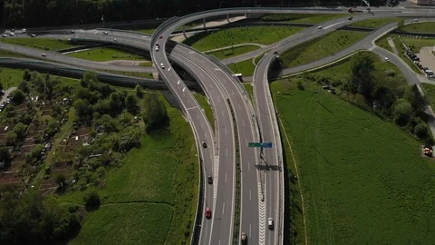 Drone Footage of highways intersection in city of Banska Bystrica Stock Footage 123431488