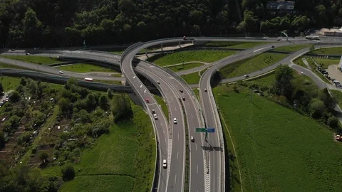 Drone Footage of highways intersection in city of Banska Bystrica Stock Footage