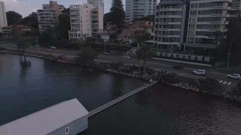 Drone footage of the iconic Blue Boat House in Perth, Western Australia Stock Footage 320101591