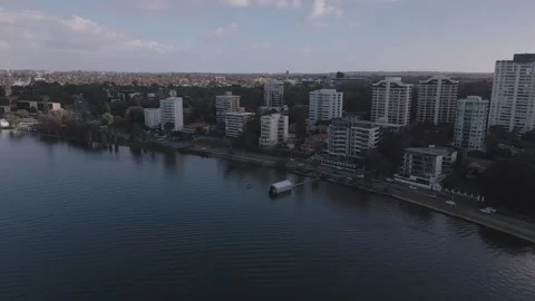 Drone footage of the iconic Blue Boat House in Perth, Western Australia Stock Footage 320102044
