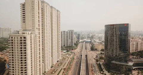 Drone Footage of Indian City Gurgaon or Gurugram Stock Footage