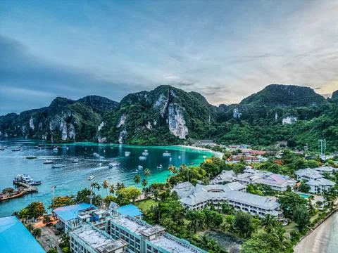 Drone Footage at Koh Phi Phi in Thailand Stock Photos