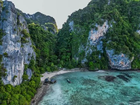 Drone Footage at Koh Phi Phi in Thailand Stock Photos