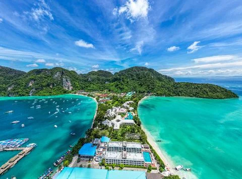Drone Footage at Koh Phi Phi in Thailand Stock Photos