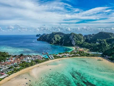 Drone Footage at Koh Phi Phi in Thailand Stock Photos