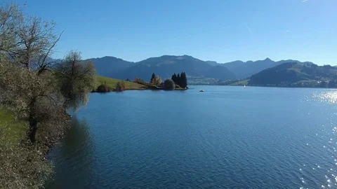 Drone-footage of lake in Switzerland (original) Stock Footage