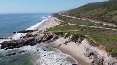 Drone footage, Leo Carrillo state beach Malibu, California Stock Footage 271118981