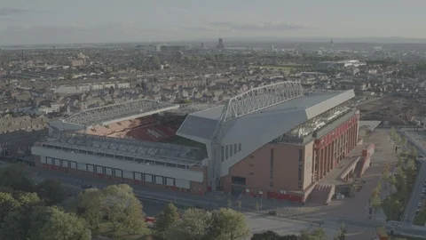 Drone Footage of Liverpool FC Anfield Football Stadium Stock Footage