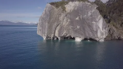 Drone footage of the Marble Caves in Chile Stock Footage