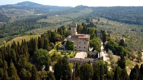 Drone Footage Medieval Castle in Tuscany, Italy (Castello Di Vincigliata) Stock Footage
