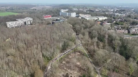 Drone footage of Meningitis vaccine queues Stock Footage 331146292