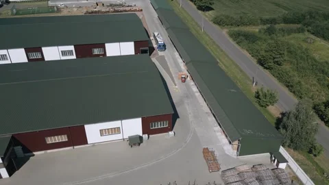 Drone Footage of Modern Wood Processing Complex Video stock 316582573