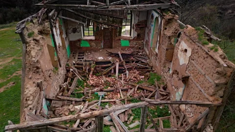 Drone footage of old destroyed mosque Stock Footage 242462274