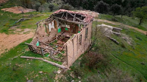 Drone footage of old destroyed mosque in nature Stock Footage 242463523