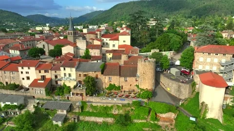 Drone Footage of Oréc-sur-Loir and the Loir River Stock Footage 320187635