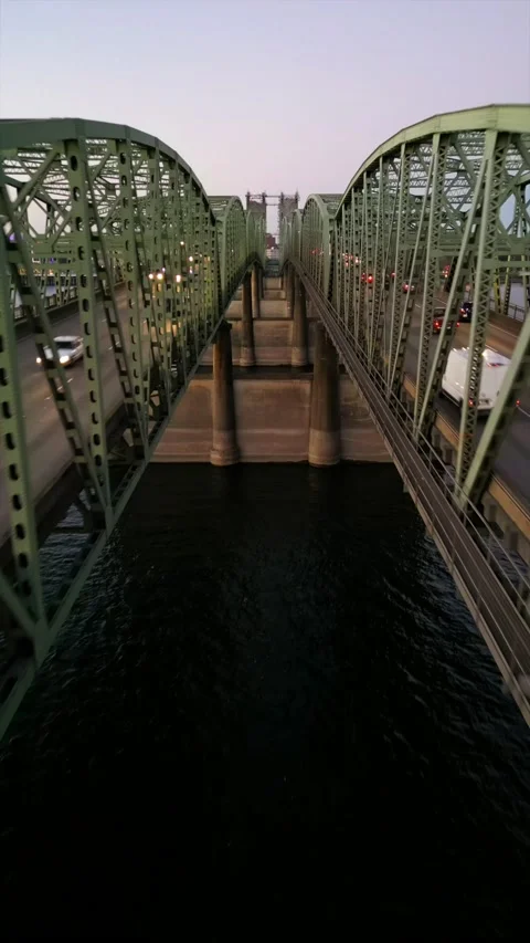 Drone footage of Oregon - Washington Interstate Bridge In Portland and Vancouver Stock Footage 228831472