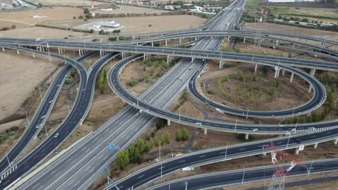 Drone footage over highway intersections Видео 210082828
