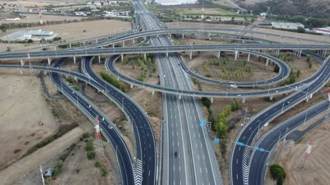 Drone footage over highway intersections Stock Footage 210082963