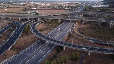Drone footage over highway intersections Stock Footage 210083448