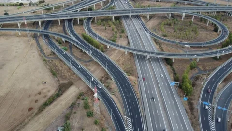 Drone footage over highway intersections Stock Footage 210083569