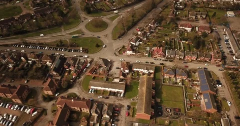 Drone footage over a medium roundabout in an English town. Stock-Footage 87167437