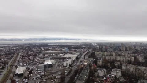 Drone footage over Sofia, Bulgaria, capturing communist-era apartment buildings Stock Footage 299691305