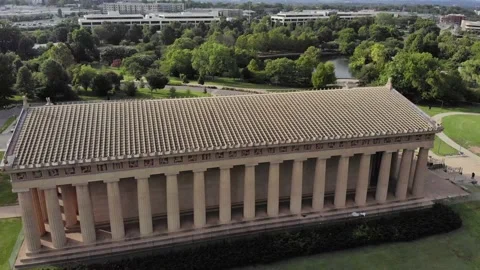 Drone footage of The Parthenon in Centennial Park, Nashville, close shot Stock Footage