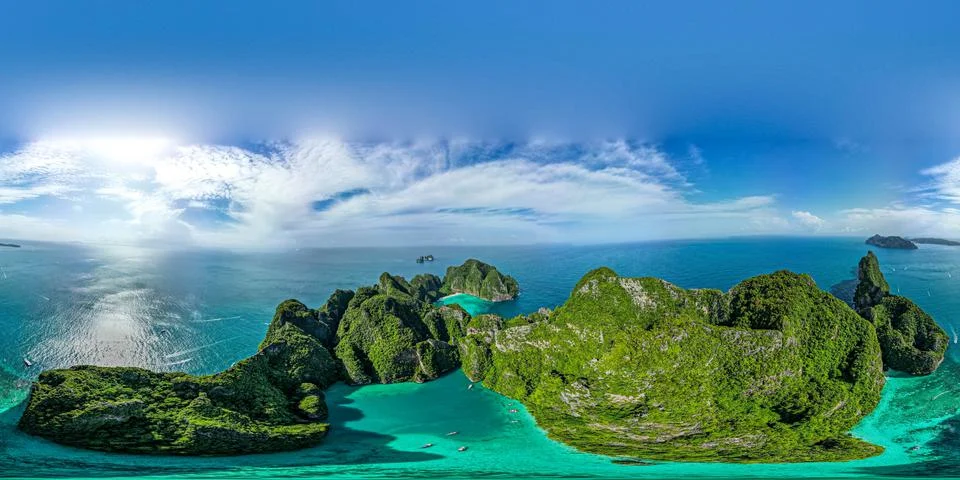 Drone Footage at Phi Phi Leh in Thailand Stock Photos