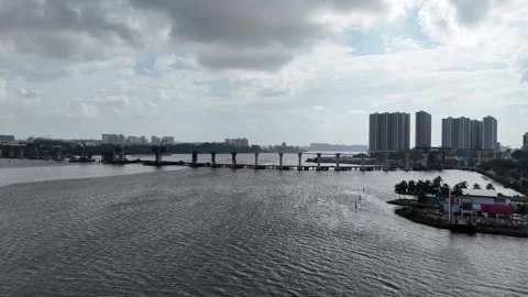 Drone footage of the progress of RTS Link Railway Track connecting Malaysia and Stock Footage 276745754