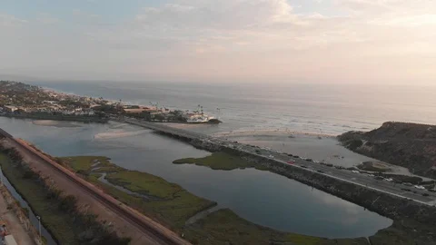 Drone footage pushing in over Del Mar Bay Stock Footage