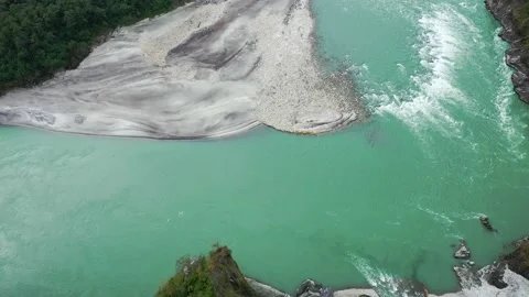 The drone footage of river Brahmaputra flowing near Indo- China border. Stock Footage 134112705