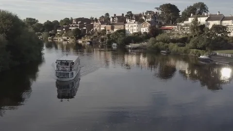 Drone Footage of River Dee Tour Boat Stock Footage 128043402