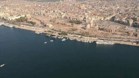 Drone footage of river Nile in Egypt near Luxor Stock Footage 101106438