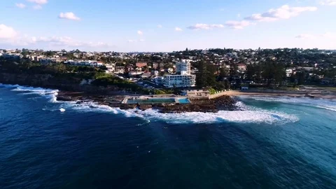Drone Footage of the rock pool at Dee Why Beach Australia Stock Footage