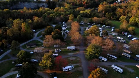 Drone footage of an rv park during autumn Stock Footage 330675673