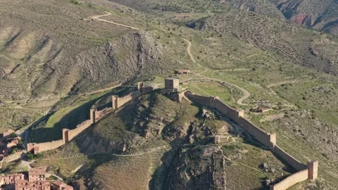 Drone footage showcasing the iconic medieval fortress walls and towers of Stock Footage 346703191