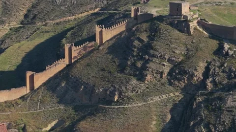 Drone footage showcasing the iconic medieval defensive walls and fortress of Stock Footage 346708845