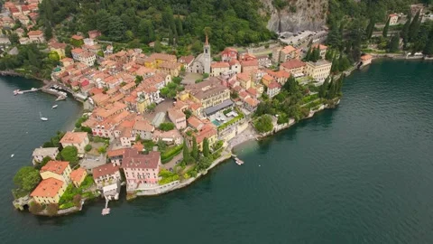 Drone footage showcasing the picturesque town of Varenna. Stock Footage 289232553