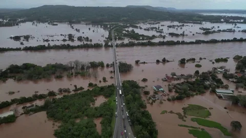 Drone footage shows extent of floods in ... | Stock Video | Pond5