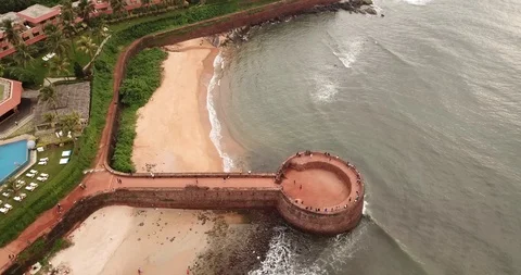 Drone footage of Sinquerim Fort in Goa, India Stock-Footage 113744265